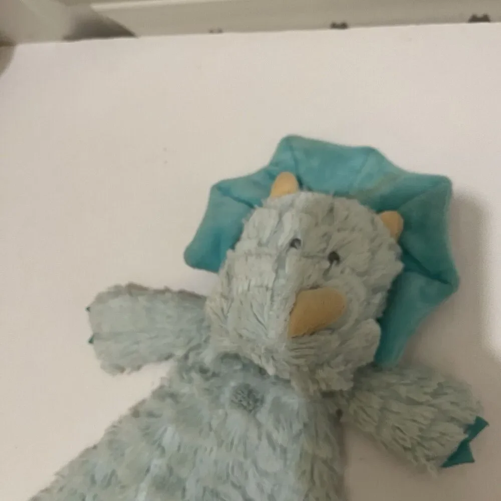 Demdaco Dinosaur Lovey Dino Triceratops Aqua Baby Toy Security Blanket Rattle